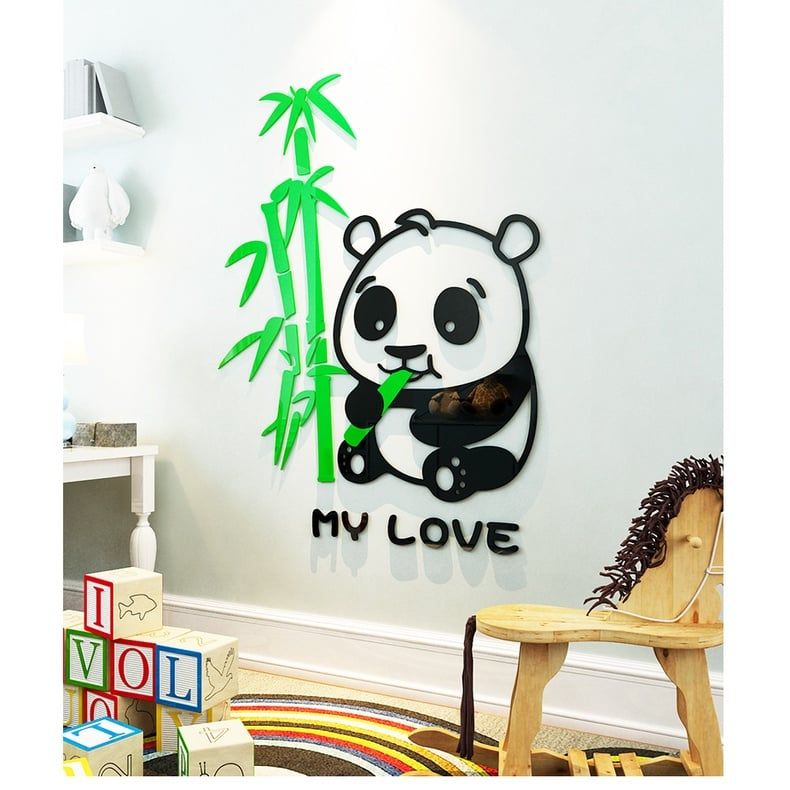  Tranh dán tường mica 3d decor khổ lớn chú gấu trúc măm măm 