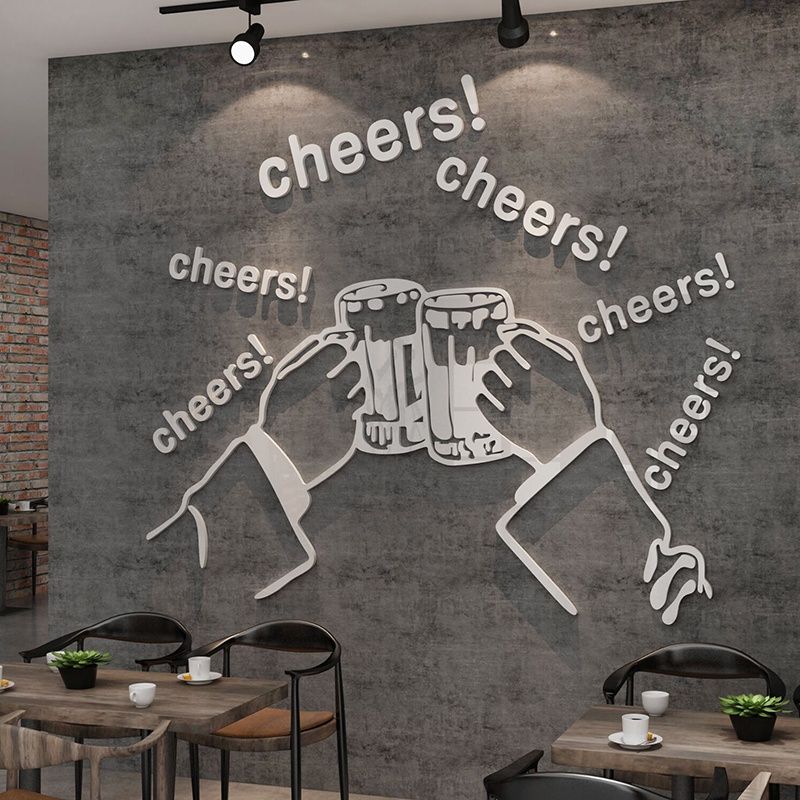  Tranh mica EPeBen dán tường nổi 3d hình Nâng cốc cùng chill decor trang trí quán ăn, cửa hàng, quán nhậu 