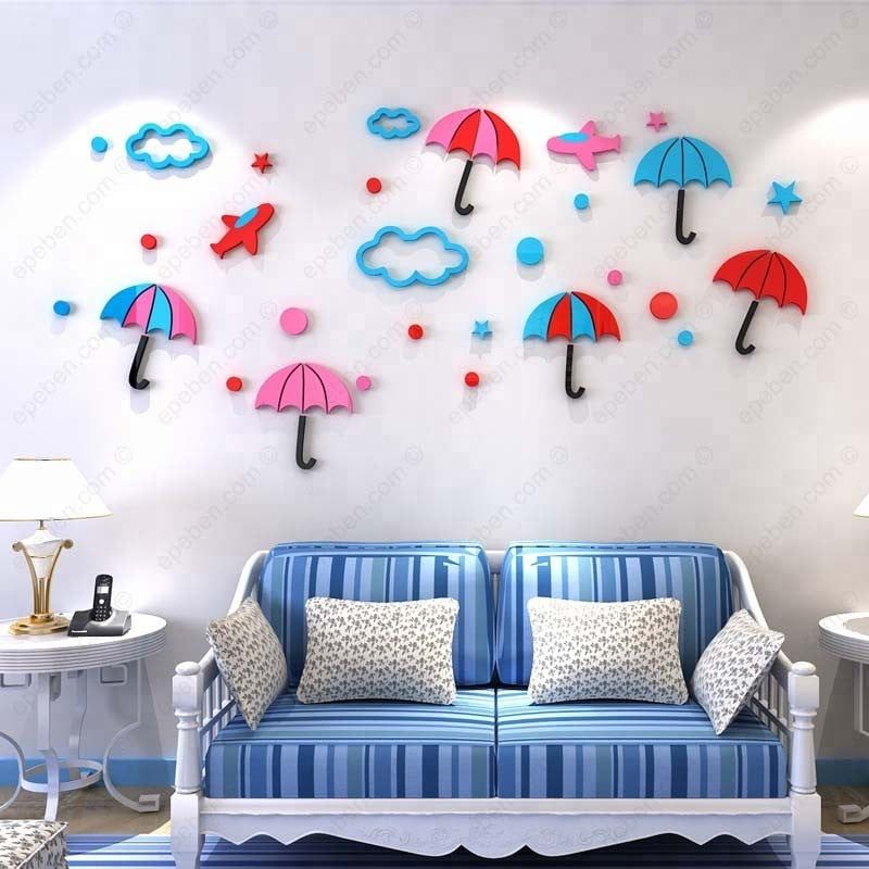  Tranh mica EPeBen dán tường nổi 3d hình bầu trời những chiếc ô decor trang trí mầm non, phòng cho bé 