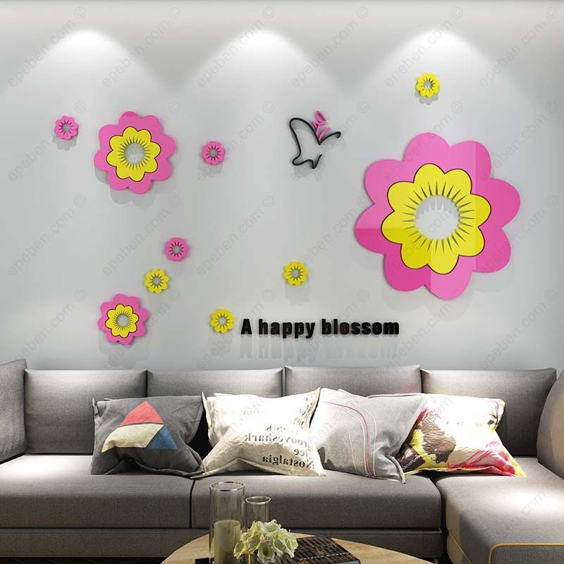  Tranh dán tường mica 3d decor khổ lớn bông hoa nở rộ trang trí phòng khách, phòng ngủ 