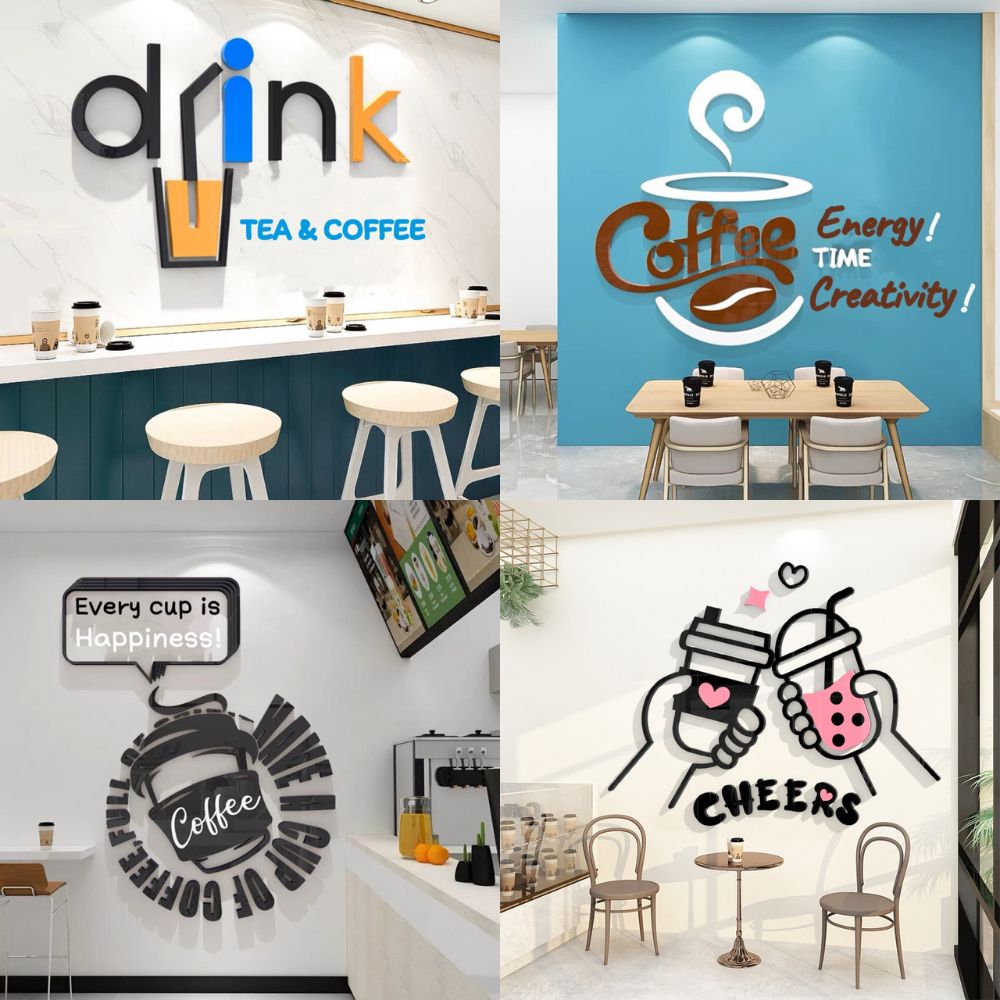  Tranh Mica 3d Dán Tường Coffee Milk Tea TIme Trang Trí Quán Trà Sữa, Cafe, Trà Chanh 