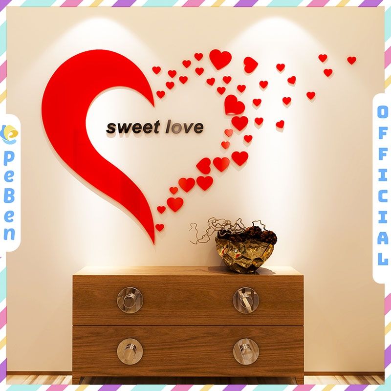  Tranh mica EPeBen dán tường nổi 3d hình trái tim sweet love lãng mạng decor trang trí, phòng ngủ, phòng cưới 