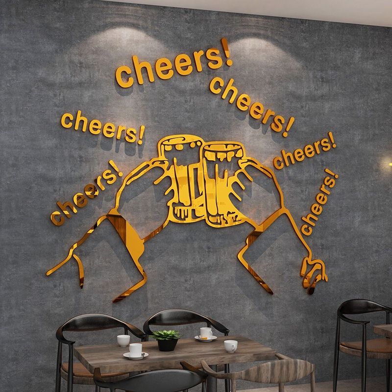  Tranh mica EPeBen dán tường nổi 3d hình Nâng cốc cùng chill decor trang trí quán ăn, cửa hàng, quán nhậu 