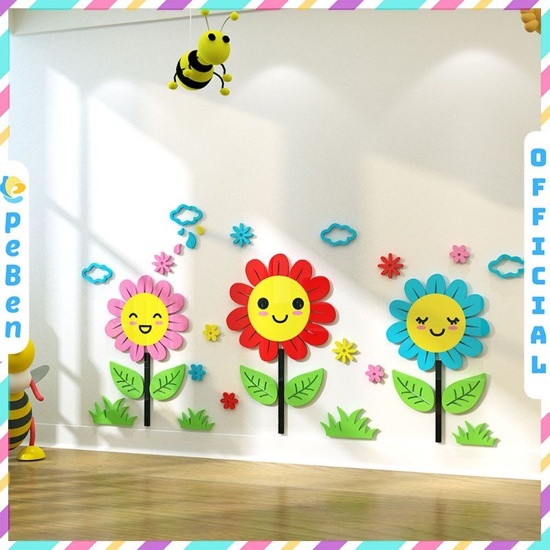  Tranh mica EPeBen dán tường nổi 3d hình những bông hoa hướng dương decor trang trí mầm non, phòng cho bé, Chân Tường 