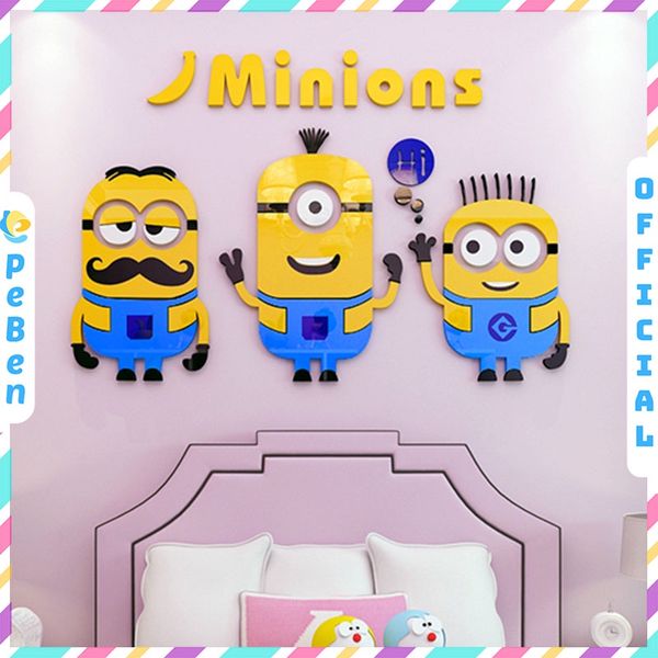  Tranh dán tường mica 3d decor khổ lớn kẻ cắp mặt trăng minions trang trí mầm non, mẫu giáo, phòng cho bé 