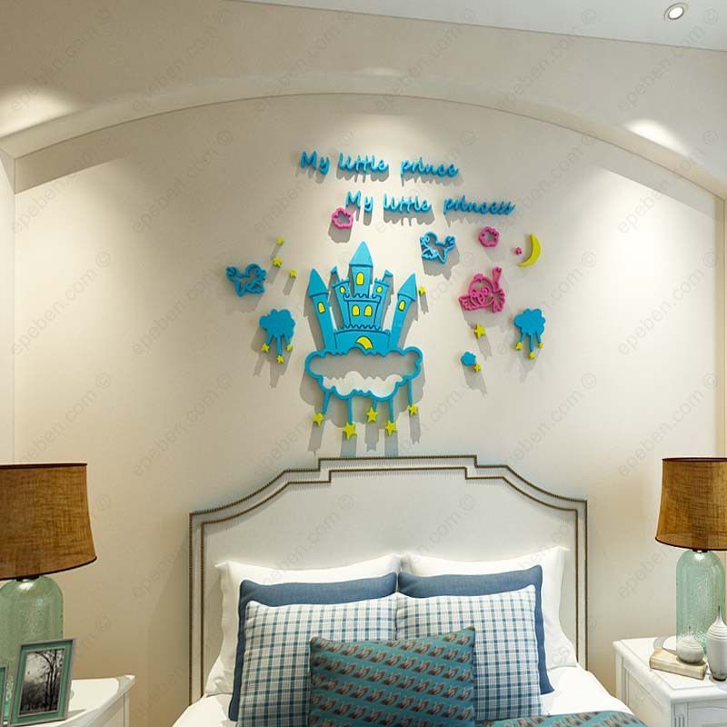  Tranh dán tường mica 3d decor khổ lớn lâu đài trên mây trang trí mầm non, mẫu giáo, phòng cho bé 