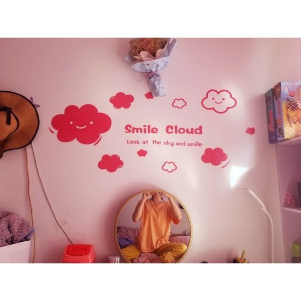  Tranh dán tường mica 3d decor khổ lớn đám mây hoạt hình dễ thương smile cloud 