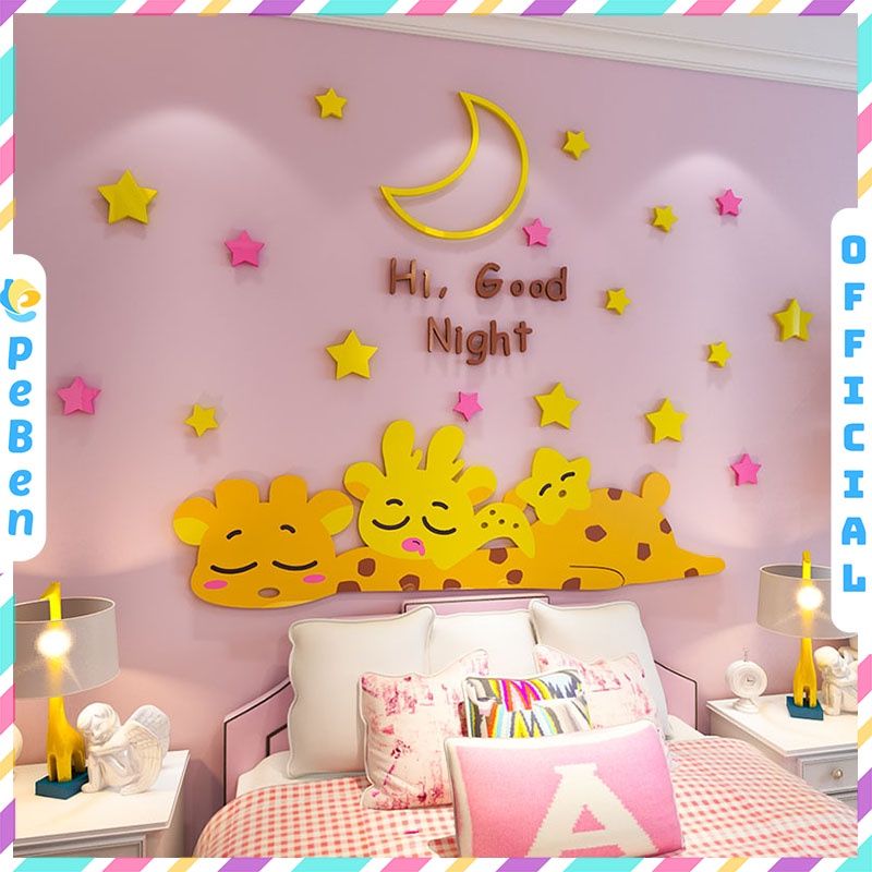  Tranh mica EPeBen dán tường nổi 3d hình các bạn hươu đang ngủ decor trang trí mầm non, phòng cho bé 