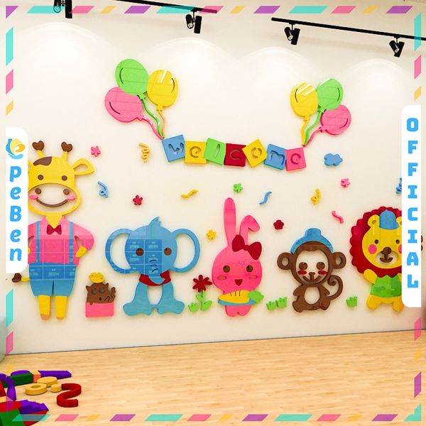  Tranh mica EPeBen dán tường nổi 3d hình welcome Bách thú decor trang trí phòng cho bé, Trường mầm non 