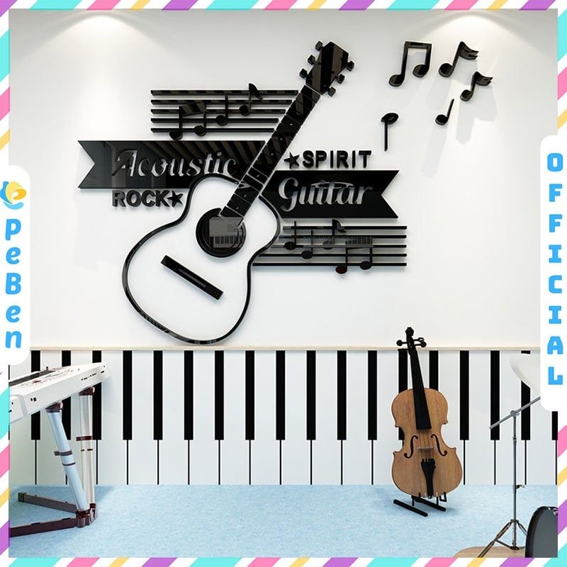 Tranh mica EPeBen dán tường nổi 3d hình acoustic guitar spirit rock decor trang trí phòng nhạc 