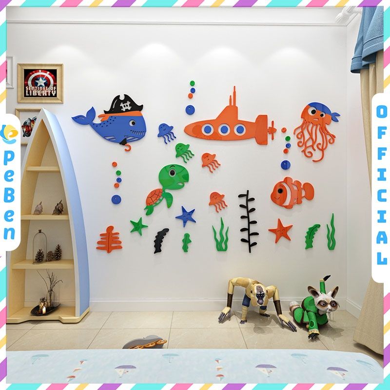  Tranh mica EPeBen dán tường nổi 3d hình cuộc sống dưới biển đại dương decor trang trí mầm non, phòng cho bé 