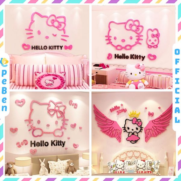  Tranh dán tường mica 3d decor khổ lớn hello kitty trang trí mầm non, mẫu giáo, phòng cho bé 