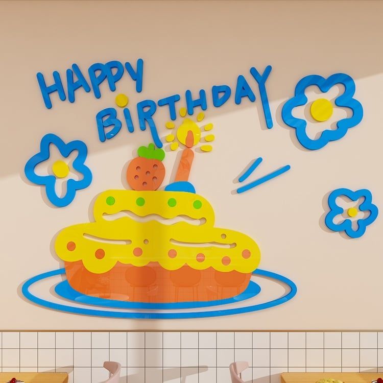  Tranh Mica 3d Dán Tường Trang Trí Tiệm Bánh Kem Happy Birthday, Quán Kem, Cửa Hàng Bánh 