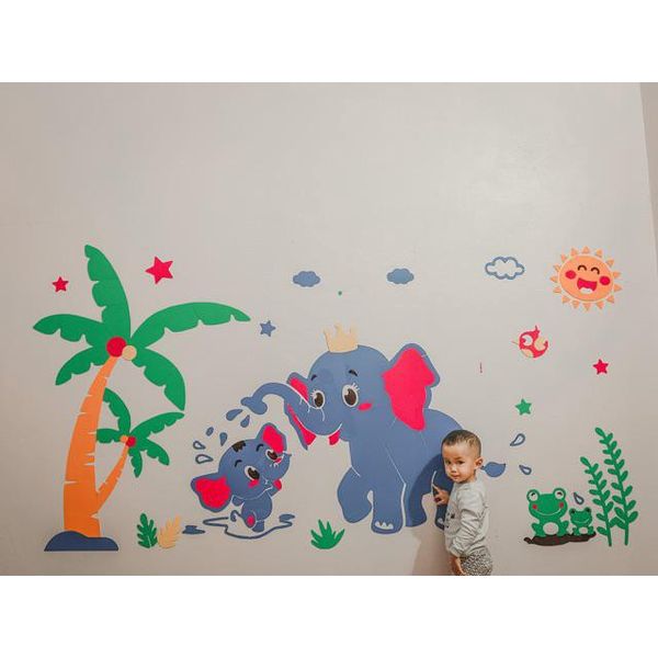  Tranh mica EPeBen dán tường nổi 3d hình những chú voi trong rừng decor trang trí mầm non, phòng cho bé 