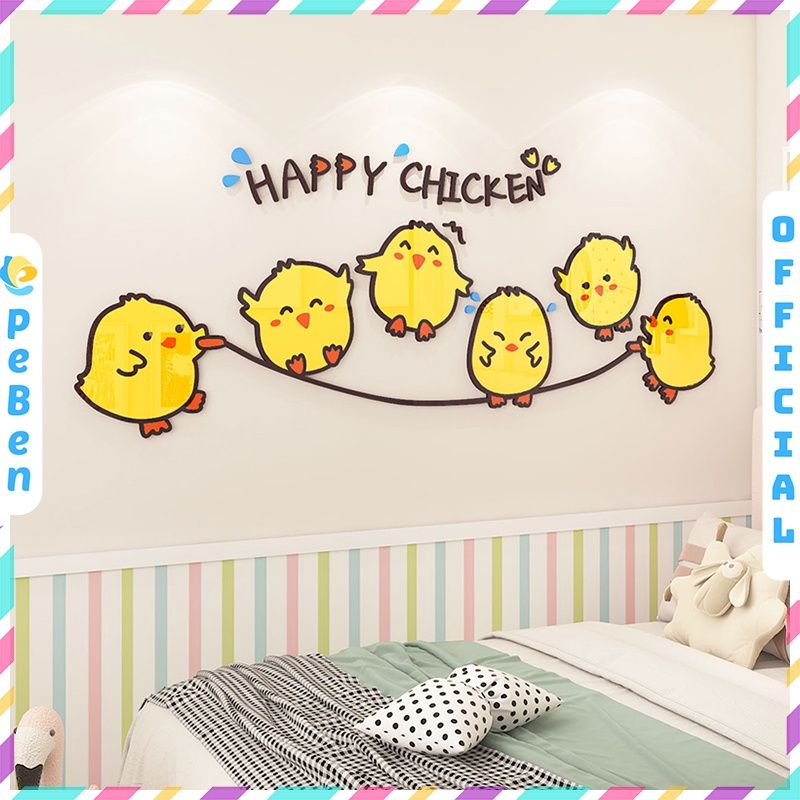  Tranh mica EPeBen dán tường nổi 3d hình gà con nhảy dây happy animals decor trang trí phòng cho bé, nhà trẻ 