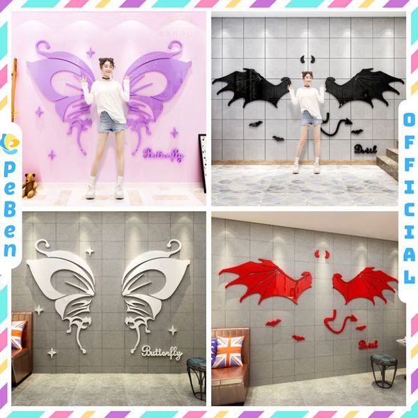  Tranh mica EPeBen dán tường nổi 3d hình đôi cánh ác quỷ devil cánh bướm decor trang trí cửa hàng, shop thời trang 
