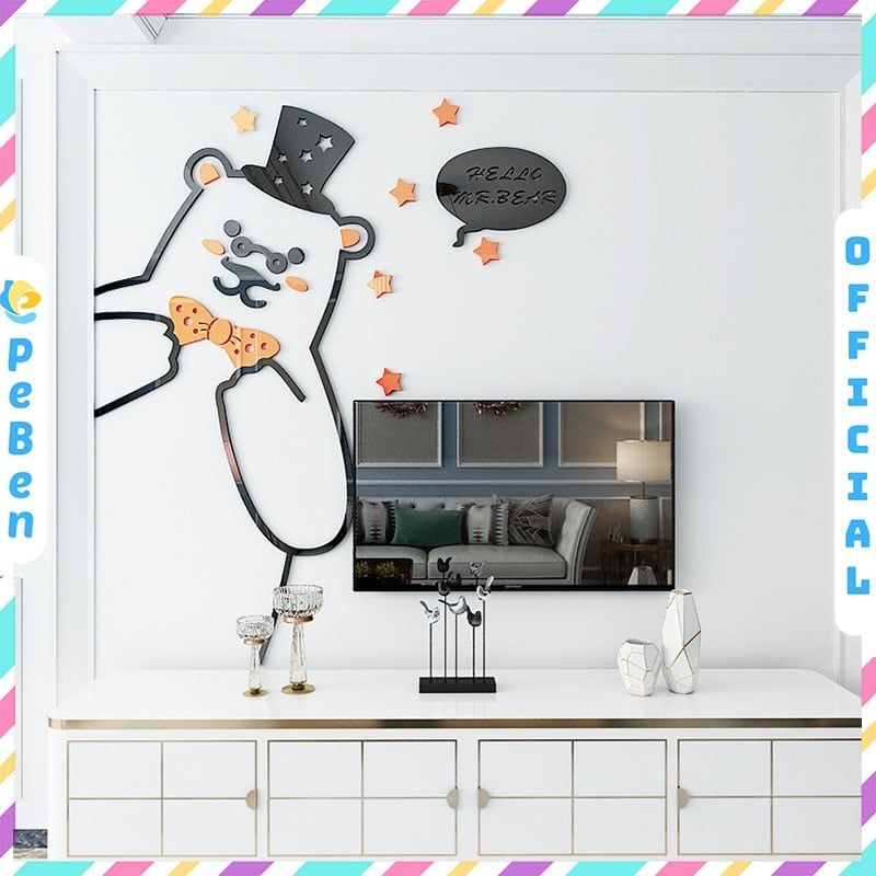  Tranh mica EPeBen dán tường nổi 3d hình gấu lớn lịch lãm Dán Cửa decor trang trí mầm non, phòng cho bé 