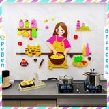  Tranh mica EPeBen dán tường nổi 3d Hình cô gái nấu ăn decor trang trí Phòng bếp, Phòng ăn, Cửa hàng, Phòng cho bé 