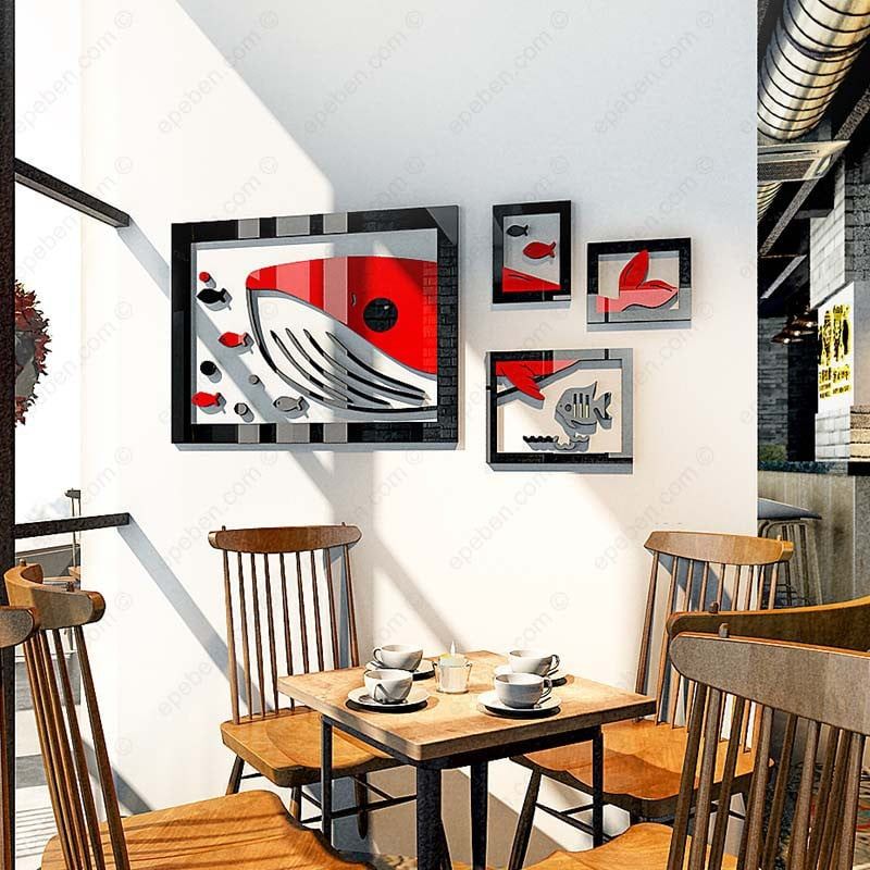  Tranh mica EPeBen dán tường nổi 3d hình cá voi dưới đại dương decor trang trí quán ăn, nhà hàng, phòng ngủ 