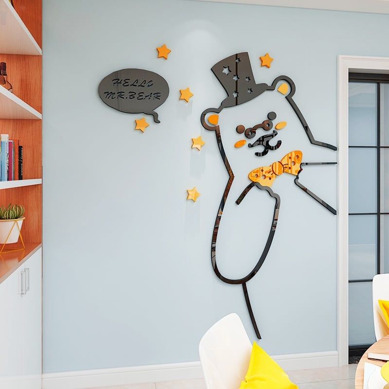  Tranh mica EPeBen dán tường nổi 3d hình gấu lớn lịch lãm Dán Cửa decor trang trí mầm non, phòng cho bé 