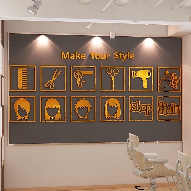  Tranh mica EPeBen dán tường nổi 3d hình các kiểu tóc decor trang trí Salon tóc decor trang trí salon, cửa hàng, spa 