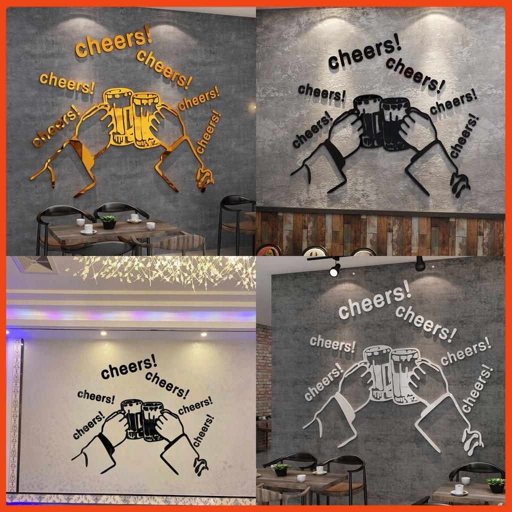  Tranh mica EPeBen dán tường nổi 3d hình Nâng cốc cùng chill decor trang trí quán ăn, cửa hàng, quán nhậu 