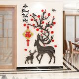  Tranh mica 3d dán tường mẫu tranh Cành Đào Chim Hạc Hươu Sao, trang trí phòng khách, phòng bếp 