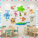  Tranh mica EPeBen dán tường nổi 3d hình Học tên các con vật decor trang trí nhà trẻ, phòng cho bé, Tiếng Anh 