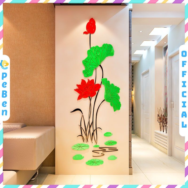  Tranh mica EPeBen dán tường nổi 3d hình hoa sen decor trang trí phòng khách, phòng ngủ, nhà cửa 
