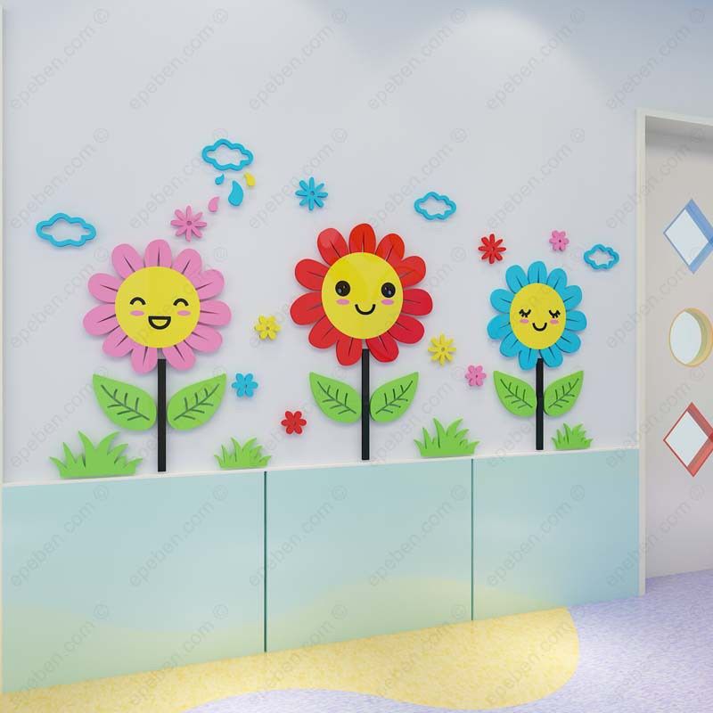  Tranh mica EPeBen dán tường nổi 3d hình những bông hoa hướng dương decor trang trí mầm non, phòng cho bé, Chân Tường 