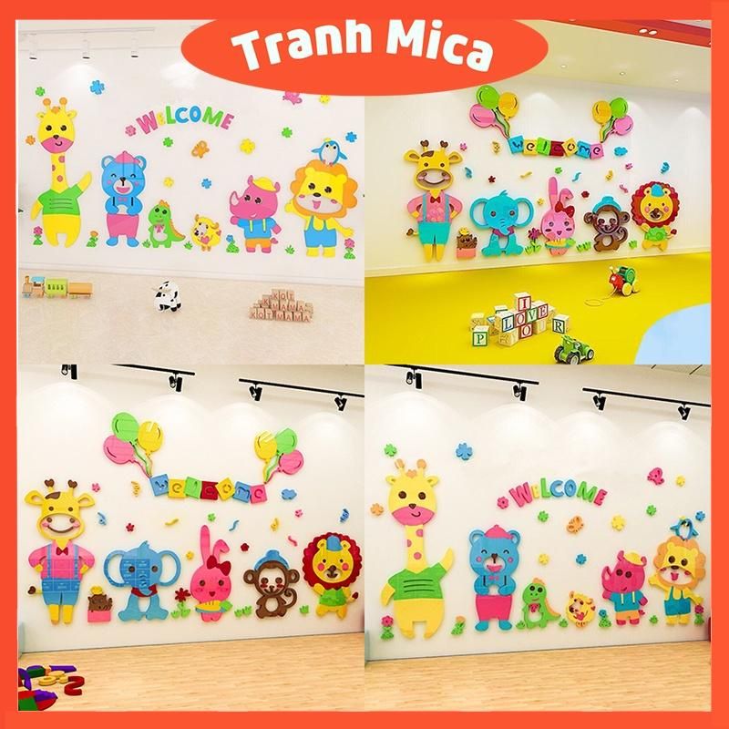  Tranh mica EPeBen dán tường nổi 3d hình welcome Bách thú decor trang trí phòng cho bé, Trường mầm non 