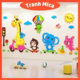  Tranh mica 3d dán tường mẫu tranh các con vật tham gia giao thông, trang trí phòng cho bé, mầm non, mẫu giáo 