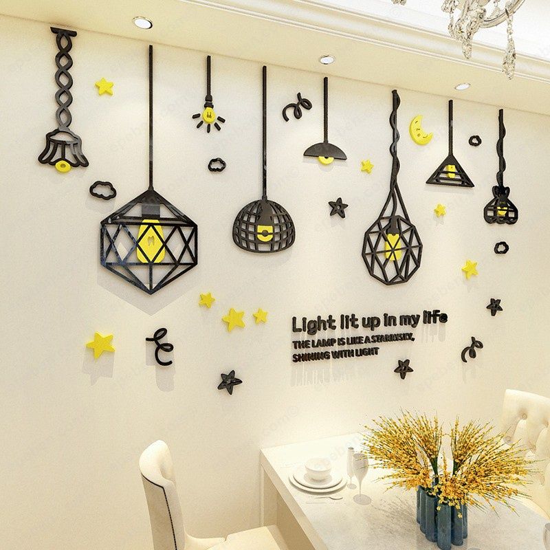  Tranh mica EPeBen dán tường nổi 3d hình đèn thả treo màu đen vàng decor trang trí phòng khách, phòng ngủ 