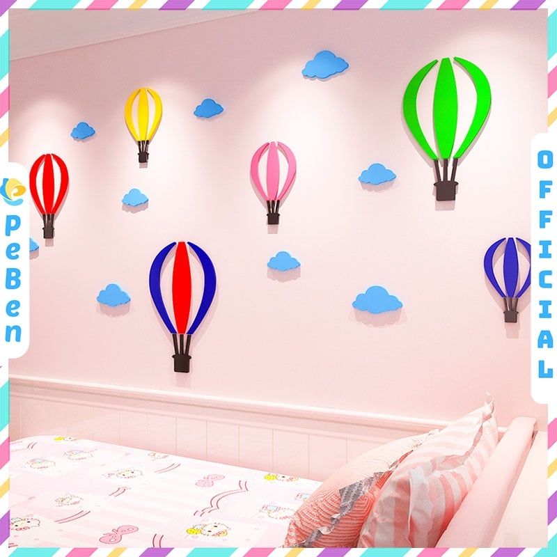  Tranh mica EPeBen dán tường nổi 3d hình khinh khí cầu dễ thương decor trang trí phòng cho bé 