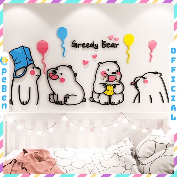  Tranh mica EPeBen dán tường nổi 3d hình gấu dễ thương decor trang trí mầm non, phòng cho bé 