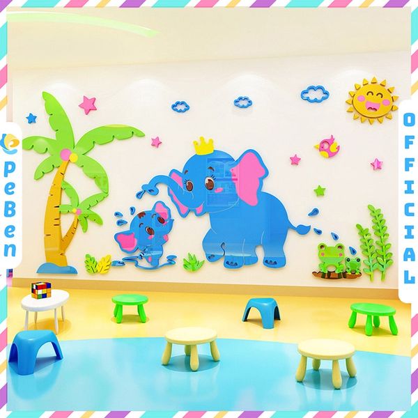  Tranh mica EPeBen dán tường nổi 3d hình những chú voi trong rừng decor trang trí mầm non, phòng cho bé 