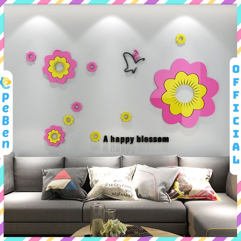  Tranh dán tường mica 3d decor khổ lớn bông hoa nở rộ trang trí phòng khách, phòng ngủ 