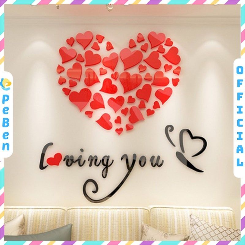  Tranh mica EPeBen dán tường nổi 3d hình i love you trái tim decor trang trí phòng khách, phòng ngủ, phòng cưới 