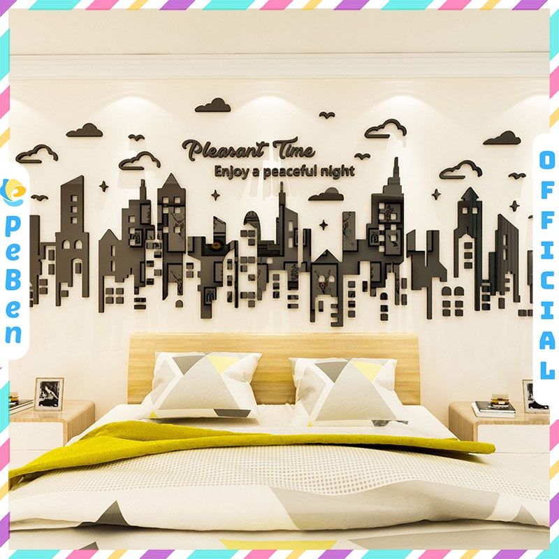  Tranh mica EPeBen dán tường nổi 3d hình thành phố decor trang trí phòng khách, phòng ngủ, phòng làm việc 