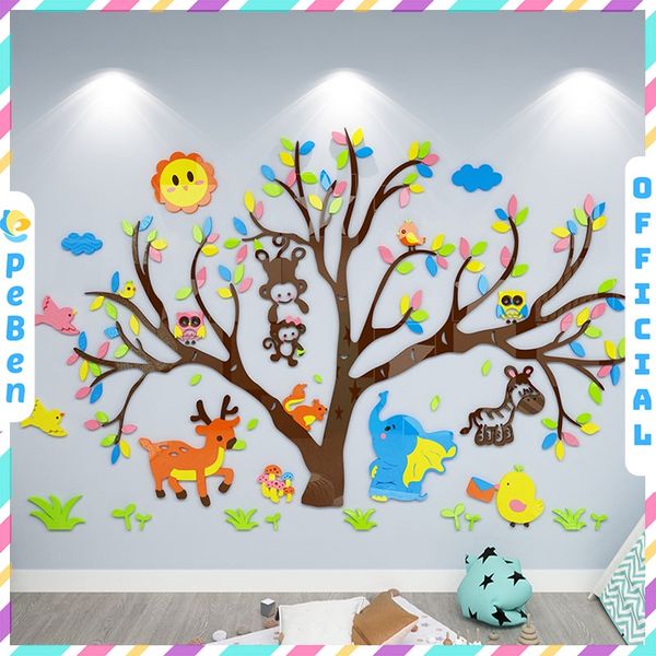  Tranh mica EPeBen dán tường nổi 3d hình các loài động vật decor trang trí mầm non, phòng cho bé 