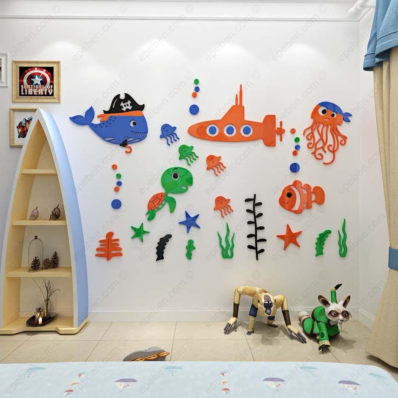  Tranh mica EPeBen dán tường nổi 3d hình cuộc sống dưới biển đại dương decor trang trí mầm non, phòng cho bé 