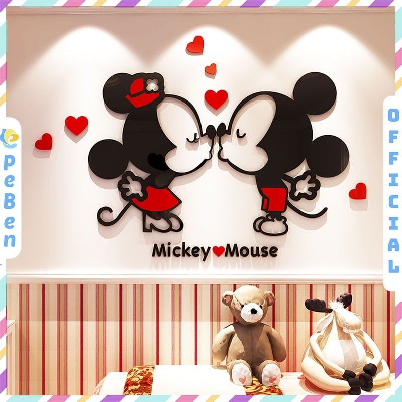  Tranh mica EPeBen dán tường nổi 3d hình mickey & mouse kiss decor trang trí mầm non, phòng cho bé 