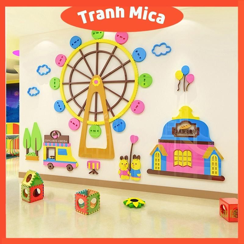  Tranh mica EPeBen dán tường nổi 3d hình vòng quay mặt trời, decor trang trí mầm non, khu vui chơi trẻ 