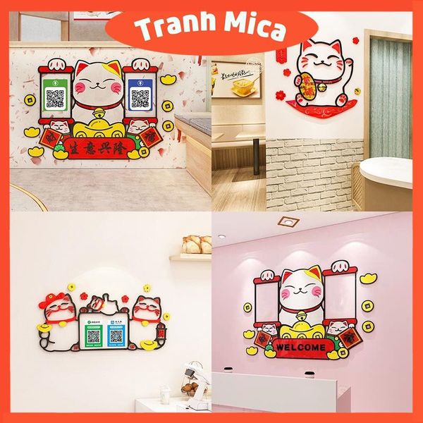  Tranh mica 3d dán tường các mẫu tranh mèo thần tài trang trí cửa, quầy tính tiền, cửa hàng 