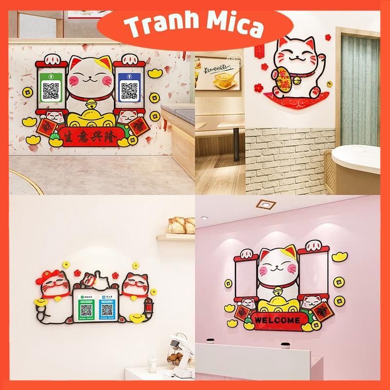  Tranh mica 3d dán tường các mẫu tranh mèo thần tài trang trí cửa, quầy tính tiền, cửa hàng 