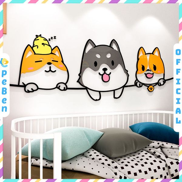  Tranh mica EPeBen dán tường nổi 3d hình hoạt hình những chú cún dễ thương decor trang trí mầm non, 