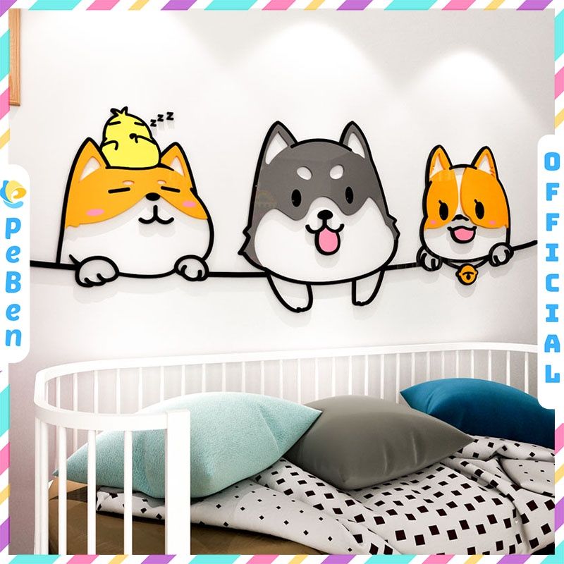  Tranh mica EPeBen dán tường nổi 3d hình hoạt hình những chú cún dễ thương decor trang trí mầm non, 