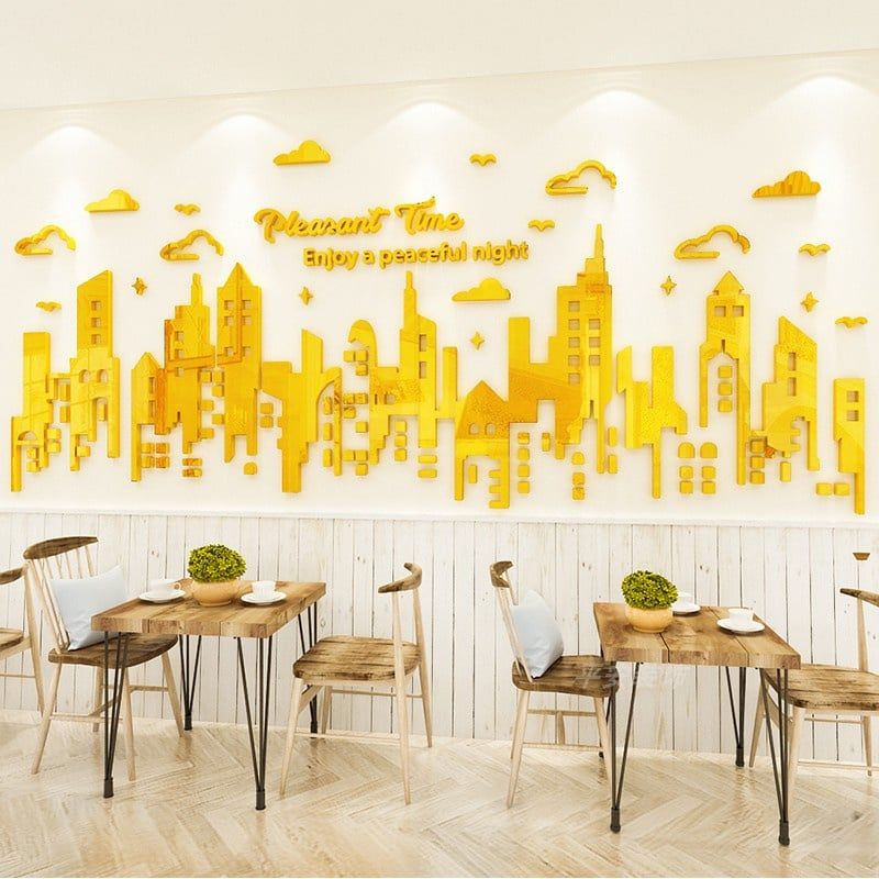 Tranh mica EPeBen dán tường nổi 3d hình thành phố decor trang trí phòng khách, phòng ngủ, phòng làm việc 