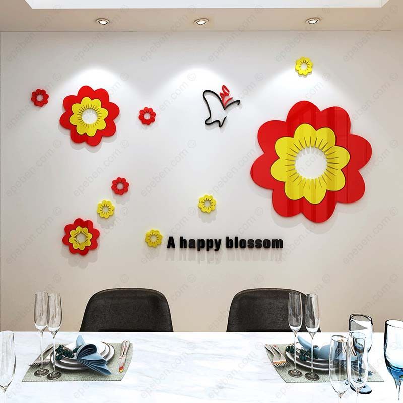  Tranh dán tường mica 3d decor khổ lớn bông hoa nở rộ trang trí phòng khách, phòng ngủ 
