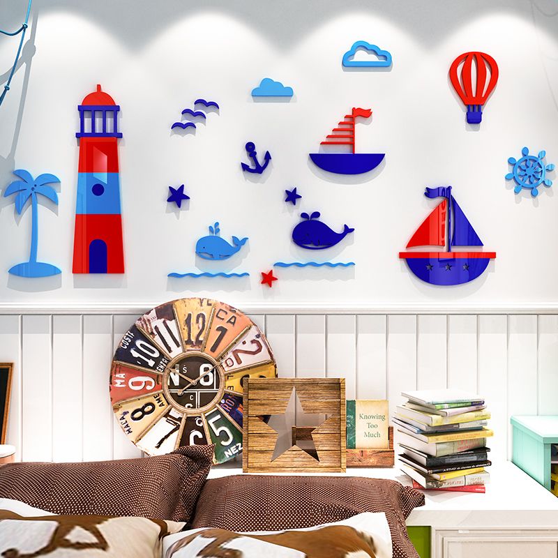  Tranh mica EPeBen dán tường nổi 3d hình hoạt hình biển cả và ngọn hải đăng decor trang trí lớp học, mầm non, mẫu giáo 